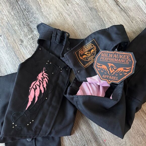 Milwaukee Leather SH1956 Women's 'Winged' Black And Pink Chaps • small - Picture 9 of 9